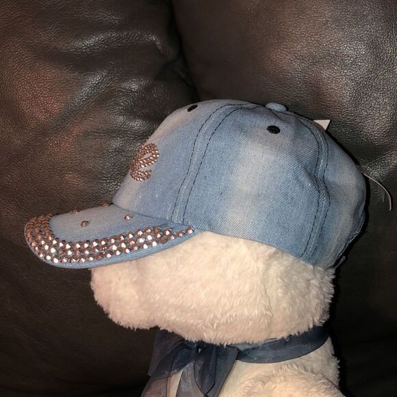 Cruise Club LOVE Embellished Cotton Vintage Wash Denim Cap - Picture 2 of 9